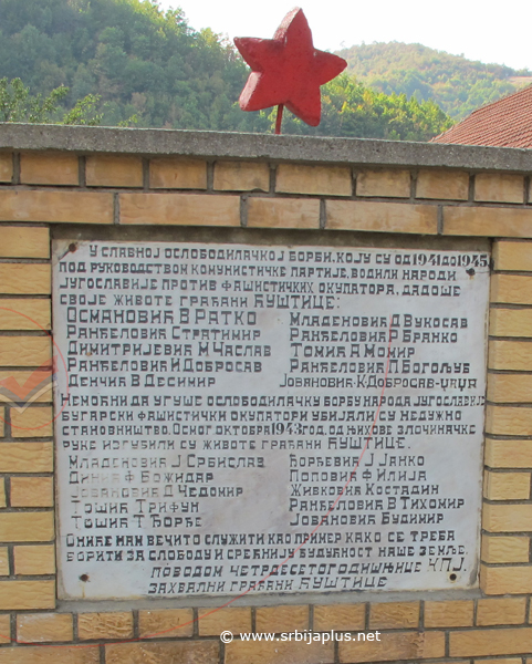 Spomen ploča, Ćuštica, Knjaževac