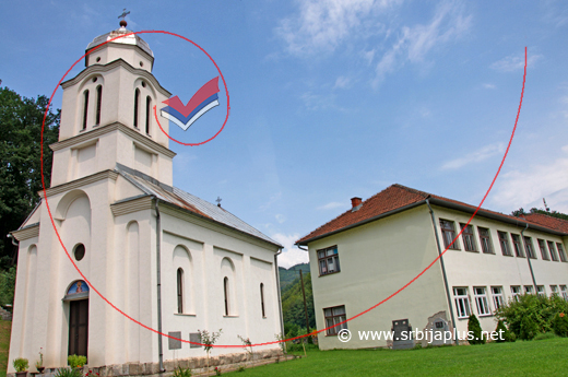 Škola i crkva u centru sela, Velika Reka, Mali Zvornik